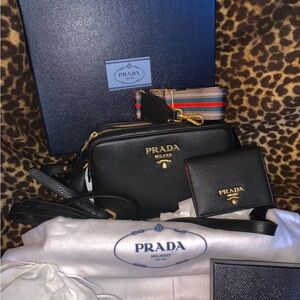 Prada Black Leather Crossbody Bag and Wallet Set